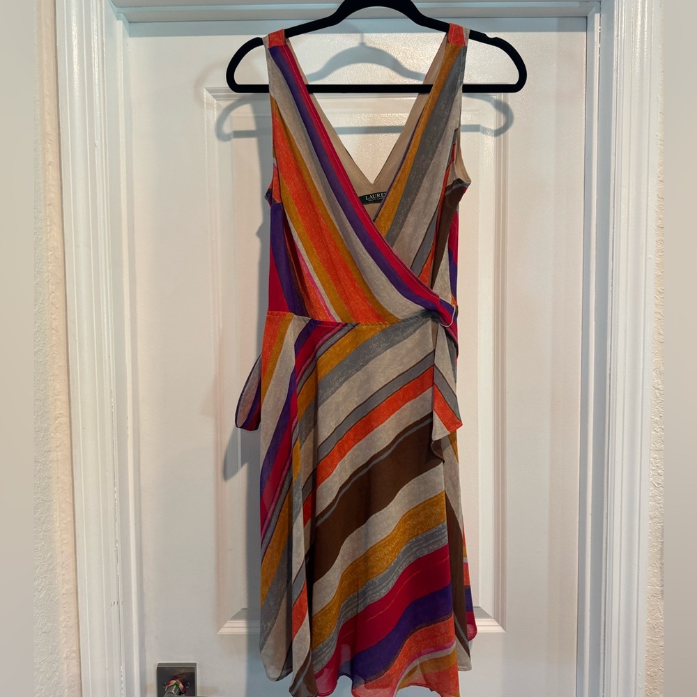Ralph Lauren Multicolor Striped Wrap Midi Dress